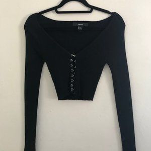 FOREVER 21 RIBBED BLACK CROPPED SWEATER